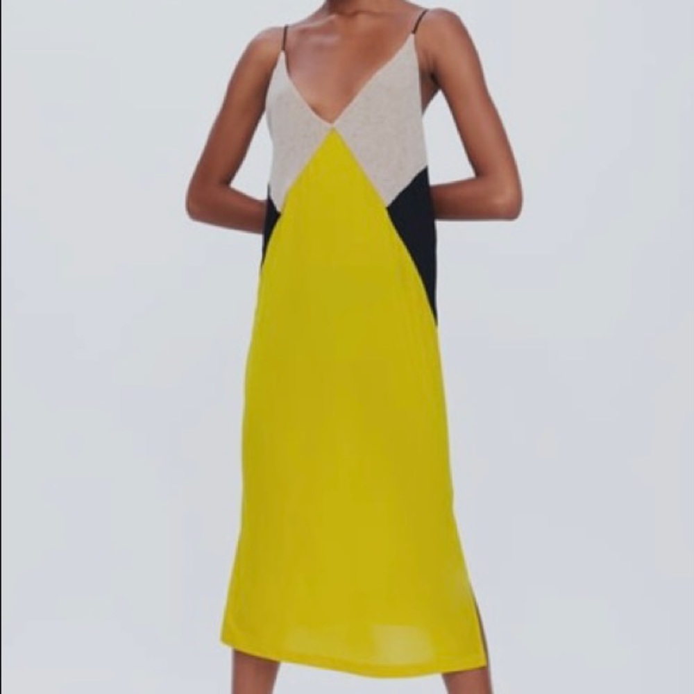 Zara color block dress / mustard yellow